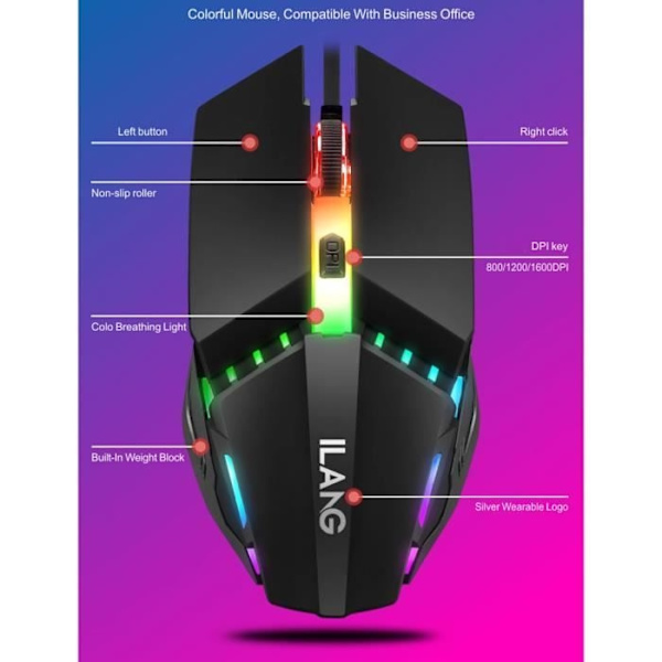 Gaming Mouse, USB Kablet Optisk Gaming Mouse med Optisk LED, 6 Knapper til Laptop, PC (Sort)