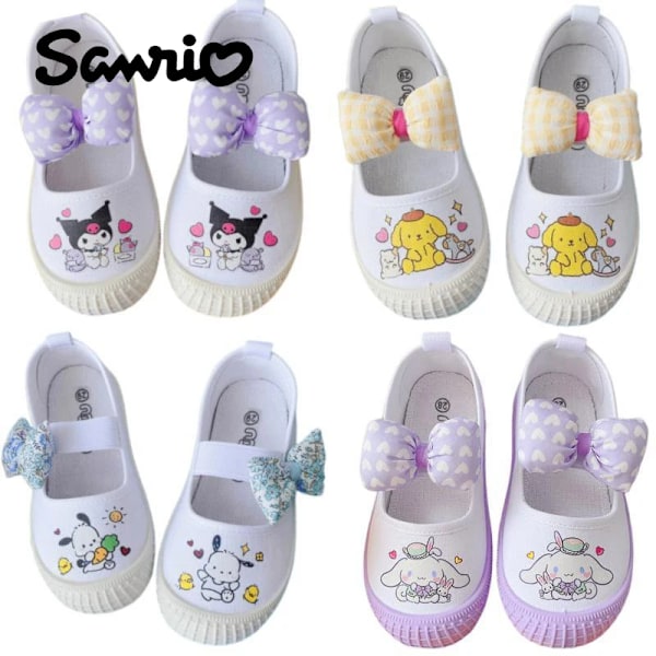 Sanrios Kuromi Cinnamoroll My Melody Pompom Purins Tecknad Söta barn\\\\'s Canvas Skor Dagis Barn Inomhus Vita skor Pompom Purins 1 26-16cm