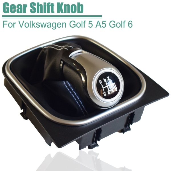 För VW Golf 6 Golf 5 A5 MK5 GTI GTD R32 2004-2008 Scirocco MT 5 6-växlad växlingsknapp Växelspak Damask Cover krage-krom-6 hastigheter Chrome-6 Speed