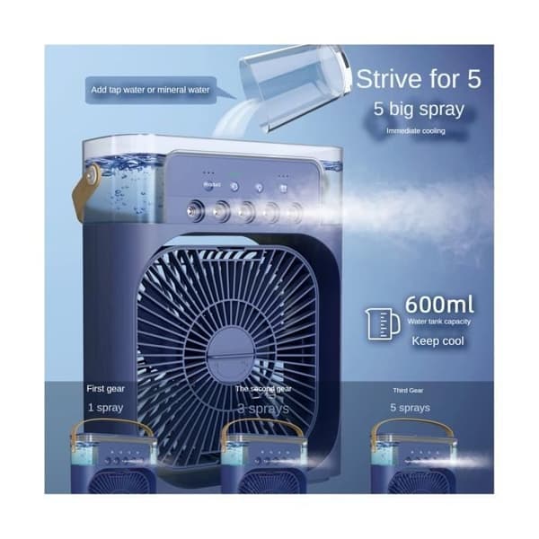 Bærbar Aircondition Ventilator 3 i 1 Befugtet Luftkøler med 7 Farver LED Ventilator