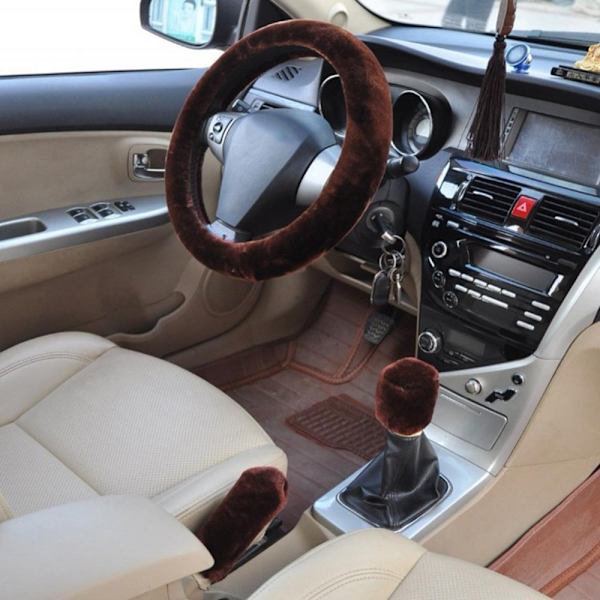 (grå)3st/ set Bil Auto Vinter Mjukt Cover + Cover + Växelknopp Kåpor/Varm Super Tjock Plysch växlingskrage gray