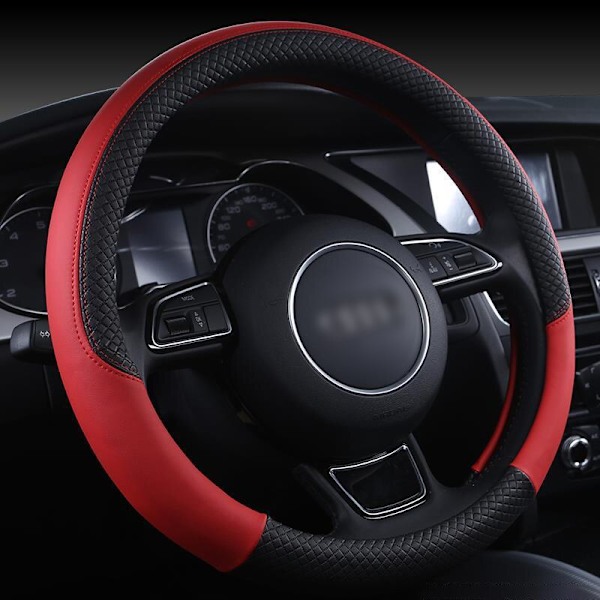 (Rött)Läder Cover Halkfri rattfläta för Audi A1 8X A2 A3 A4 A5 A6 Avant Inredningsdetaljer Red