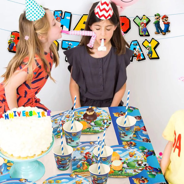 Ny Mario Bros Födelsedagsdekoration Ballonger Festtillbehör Engångsservis för fest Bannerstreamer Baby shower Presenter Decorations set