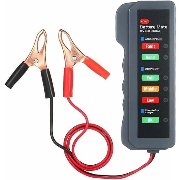 12V Batteritester, bilalternatoranalysator med LED og klips