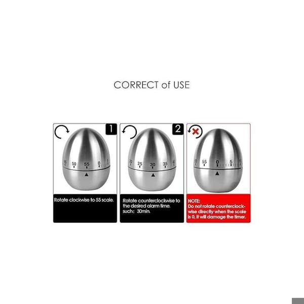 Egg Kjøkken Timer Mekanisk Roterende Alarm Rustfritt Stål 60 Minutters Timer for Matlaging