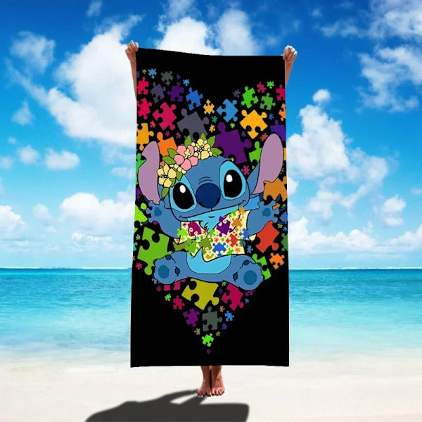 Disney Lilo & Stitch Badhandduk Tecknad Mjuk Absorberande Snabbtorkande Strandhanddukar Kawaii Anime Angel Stitch 3D Print Badhanddukar 12 Thin style 75x150cm