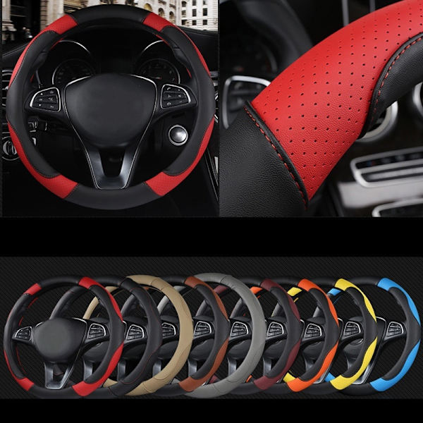 (Brun)1 PC PU Läder Cover Mjukt Anti-halk Bil-styling Sport Auto Rattskydd Tillbehör som andas bra Brown