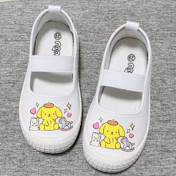 Sanrios Kuromi Cinnamoroll My Melody Pompom Purins Tecknad Söta barn\\\\'s Canvas Skor Dagis Barn Inomhus Vita skor Pompom Purins 2 30-18cm