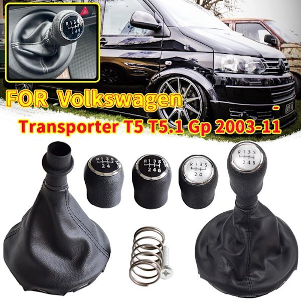 För VW Transporter Multivan Caravelle T5 2003 2004 2005 2006 2007 2008 2009 2010 Bil 6-växlad växelspaksväxelknopp Läder Boot-6 Speed-Black 6 Speed-Black