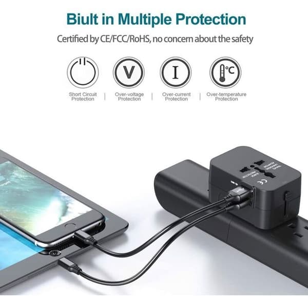 Universal reiseadapter, universal reisepluggadapter, universal reiseadapter med 2 USB, strømadapter