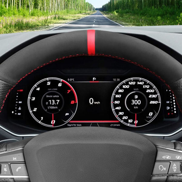 (Gul markörtråd) Svart mocka bilrattkåpor till Seat Leon 5F Mk3 2013-2020 Ibiza 6J Tarraco Arona Ateca Alhambra Yellow Marker Thread