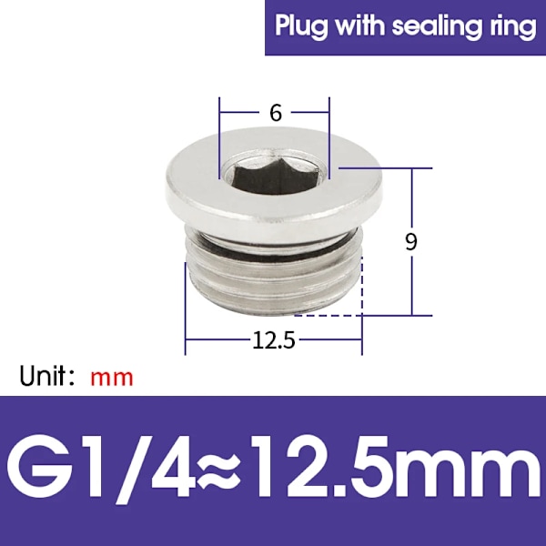 10 st/lot M5 1/8 1/4 3/8 1/2 3/4 Koppar Inre Sexkantsplugg med Tätningsring Plugg Järnplugg Ändlock för Pneumatisk Plugg Seal 1 4