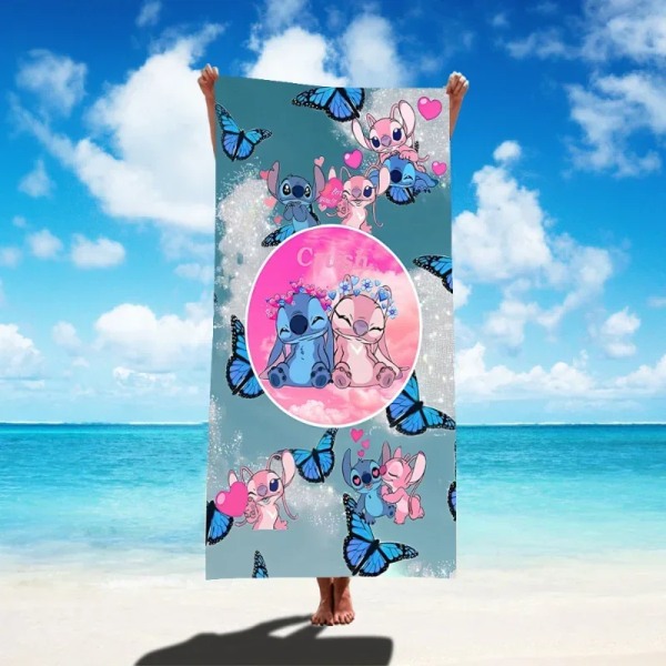 Disney Lilo & Stitch Badhandduk Tecknad Mjuk Absorberande Snabbtorkande Strandhanddukar Kawaii Anime Angel Stitch 3D Print Badhanddukar 17 Thick style 75x150cm