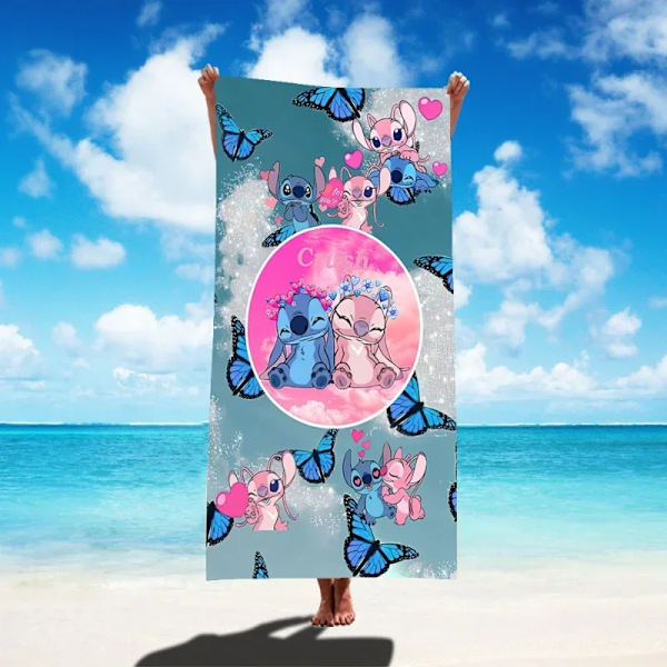 Disney Lilo & Stitch Badhandduk Tecknad Mjuk Absorberande Snabbtorkande Strandhanddukar Kawaii Anime Angel Stitch 3D Print Badhanddukar 2 Thin style 75x150cm