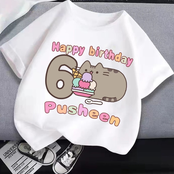 Pusheen Barn Casual T-shirt i bomull Pojkar Mode Födelsedag Nummer Topp Sommar Barn Tecknade T-shirts Flickor Nya söta printed kläder Pusheen-10PJM 103 160cm