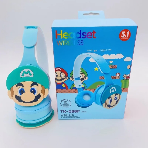 Super Mario Bluetooth Headset Tecknad Figur Trådlösa hörlurar för barn Stereo hopfällbara hörlurar Surround Sound Headset för barn With box-3