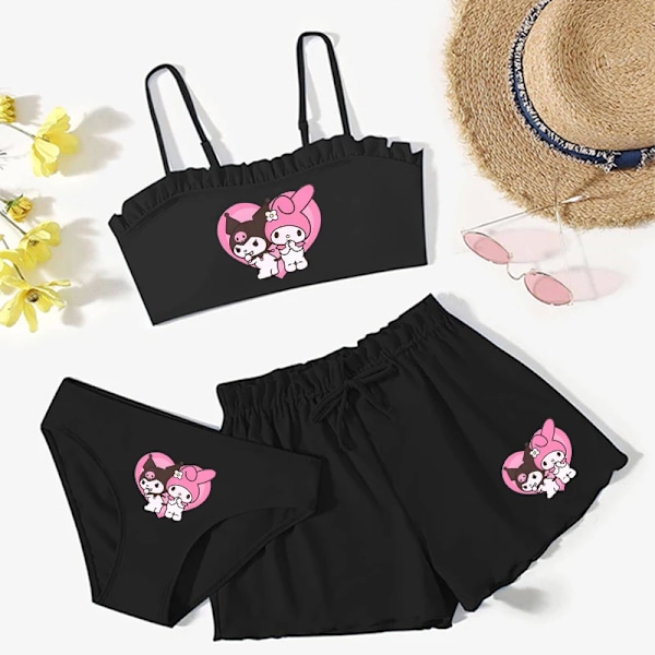 Sommar Kawaii Barn Flickor Sanrios 3st Baddräkt Anime Kuromi My Melody Hellokittys Cinnamoroll Tecknad Väst Kalsonger Shorts blue-A 130