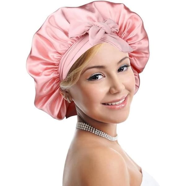 Sovmössa i siden, dubbla lager med satin-foder och justerbar dragsko, extra stor turban för sovande