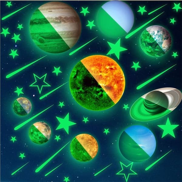 Självlysande Väggdekaler med Solsystemets Planeter Planetdekaler Dekorationsdekaler