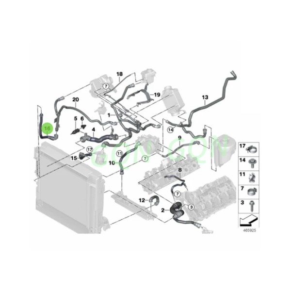 17127576280 x5 f15 50ix x6 f16 kylslang för kylvätska