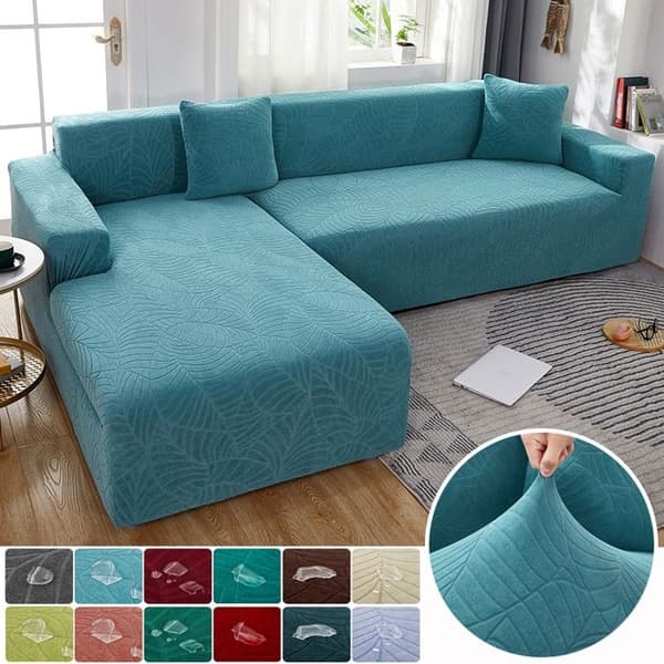 Tykk Jacquard Sofatrekk, Solid Sofatrekk, L-formet Beskyttelse, Benktrekk, 2-seter, Innsjøblå
