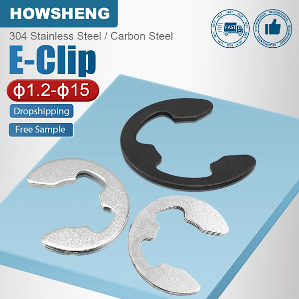 HOWSHENG 20-200 st E-klämmor Circlips brickor M1.2 M1.5 M2 Rostfritt stål Kolstål C-typ Extern låsring för maskiner Black Plated
