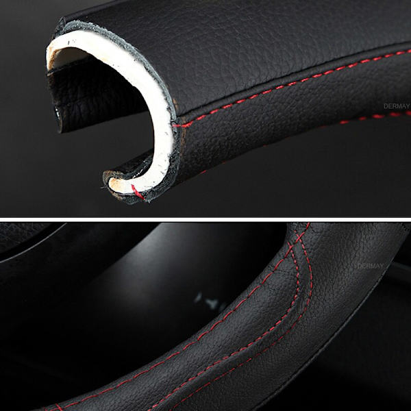 (Svart-röd) Cover i äkta läder till Toyota Corolla Fortuner Sequoia Auris Avensis YARIS Vios Celica 86 Biltillbehör Black-Red