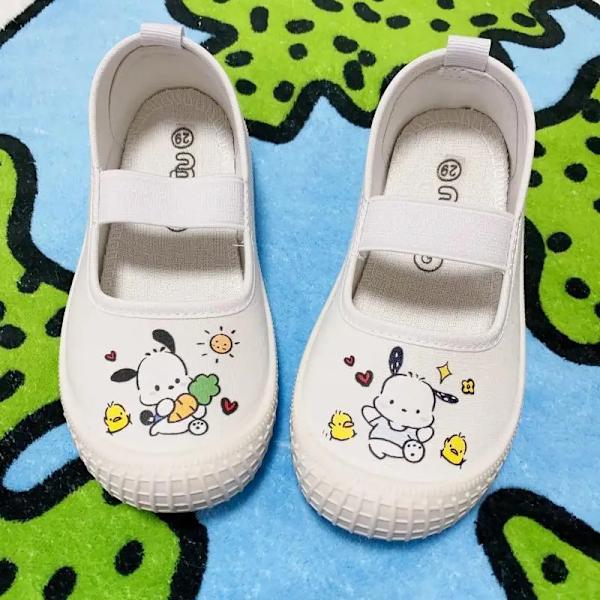 Sanrios Kuromi Cinnamoroll My Melody Pompom Purins Tecknad Söta barn\\\\'s Canvas Skor Dagis Barn Inomhus Vita skor Pochacco 2 31-18.5cm