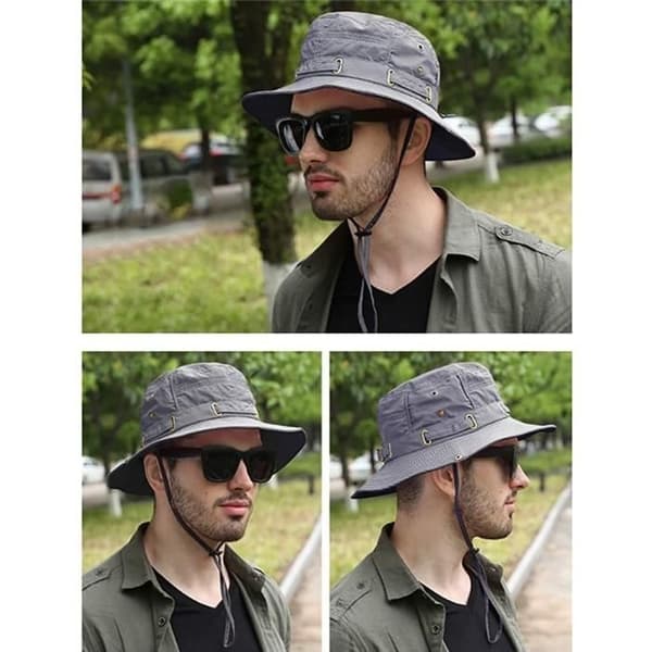 (grå) Solhatt - Anti-UV - Grå - Vattentät Polyester - Justerbar Snodd - One Size gray
