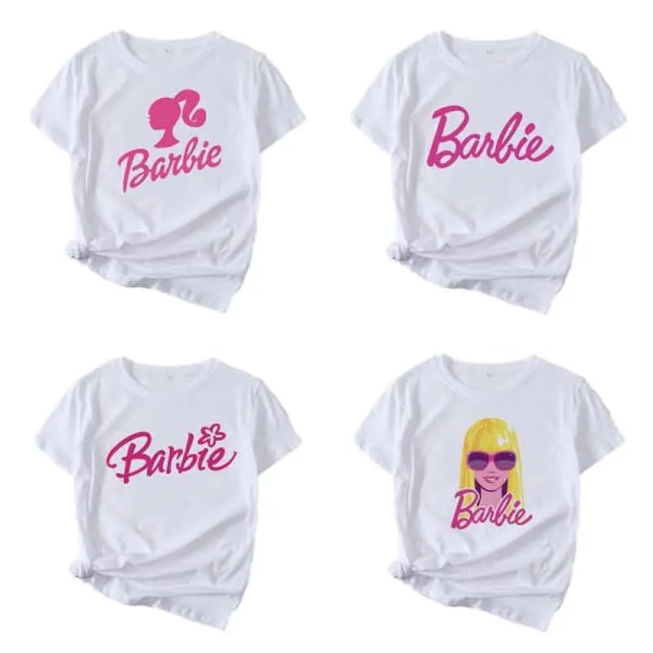 Vår och sommar mångsidig Barbie T-shirt med printed kortärmad T-shirt flicka Lös Casual T-shirt med rund hals i stor storlek för kvinnor 14 XXL