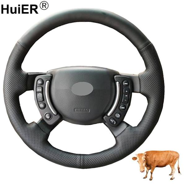 (Vit tråd)Handsömnad Cover Top Cow Läder Fläta på ratten För Land Rover Range Rover 2003-2010 2011 2012 White Thread