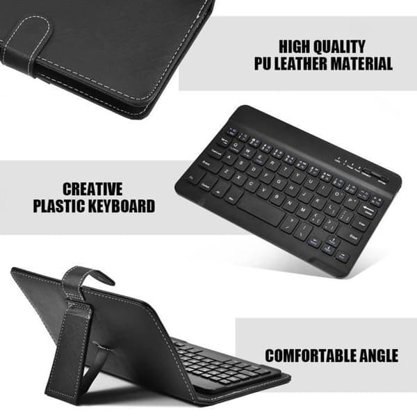 (Sort) Bluetooth-tastaturcover - BELLE TECH - Universal - Sort - Integreret stativ - Kompatibel med iOS/Android Black