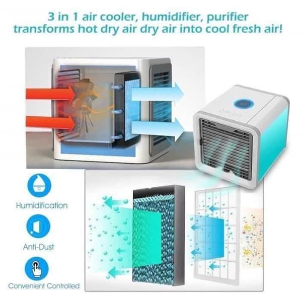 3 i 1 Mini Luftkøler Luftfugter USB Bærbar Kold Luft Ventilator med LED til Hjemmekontor Camping