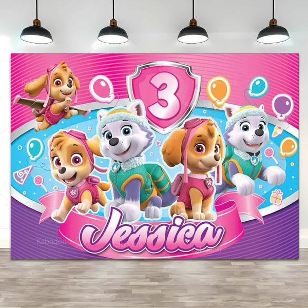 Anpassad Skye Everest Paw Patrol Bakgrund Flicka Barn Födelsedagsfest Bakgrund Fotografi Valp Hund Banner Inredning Fotostudio Paw Patrol 11 Vinyl 300x200cm