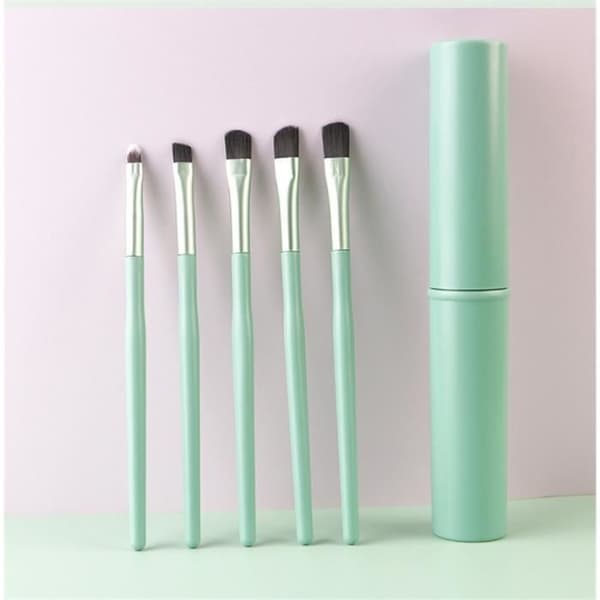 Grön aluminiumtub - Mini Ögonmakeup Borstset, 5 Delar, Portabelt, Resevänligt