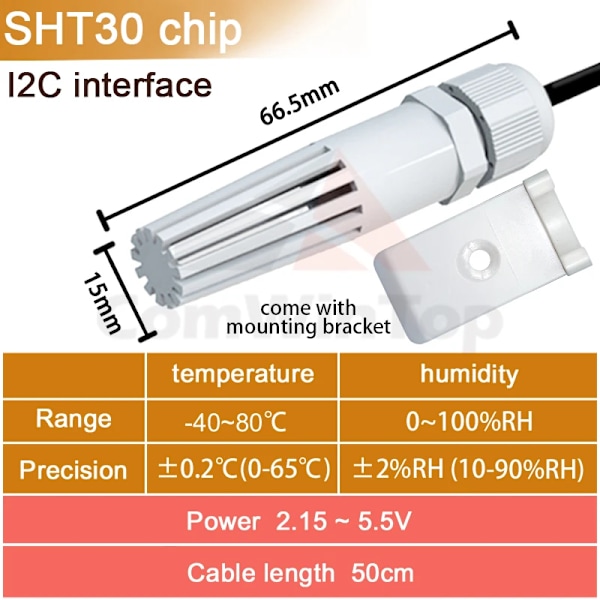 SHT20 SHT30 SHTC3 SHT35 I2C Temperatur- och fuktighetssensor CWT-I2CTH01-30-M