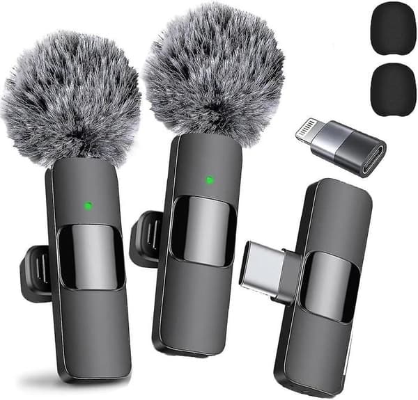 Professionell Trådlös Lavalier Mikrofon, 2-pack, Brusreducering, Klar Inspelning