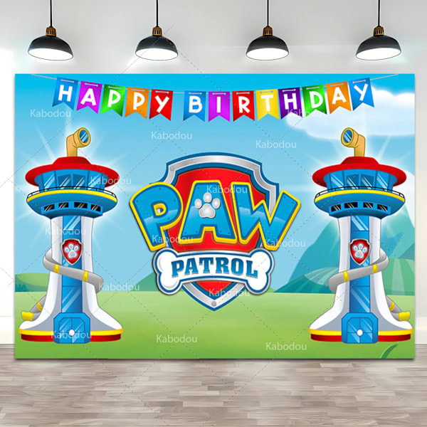 Hund Paw Bone Party Bakgrund Paw Patrol Vakttornet Födelsedag Bakgrund Anpassat namn Ålder Baby Shower Banner Poster Fotostudio Paw Patrol Polyester 300x200cm
