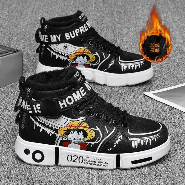 One Piece Anime Perifera produkter Stora barnskor Högtoppade barnsportsneakers Barnfödelsedagspresenter Barnpresent Black 33