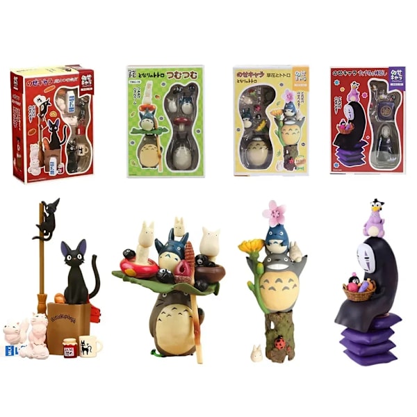 Miyazaki Hayao-serien Totoro Anime Figur Mini Staty Söta leksaker Rumsprydnader Kawaii Pvc Figurer Monterade leksakspresenter för barn C With Box