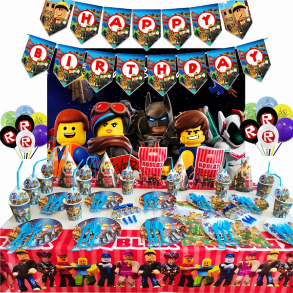 Roblox Festtillbehör Ballonger Papperskopp Tallrik Engångsservis Set Barn Roblox Födelsedagsfest Dekoration Roblox Spelfest Cocomelon-107pcs