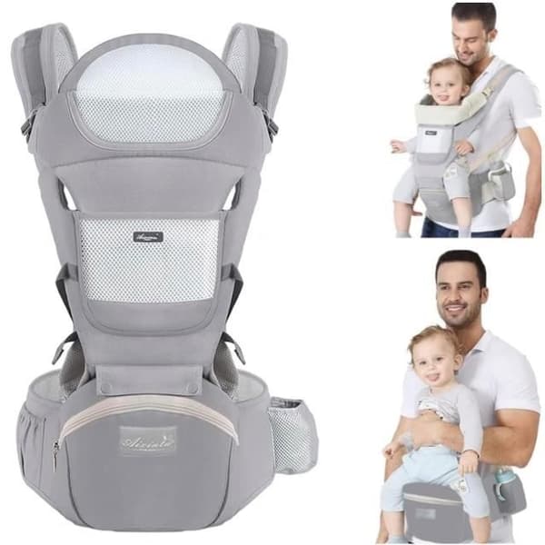 Bæresele, Bæresele med hoftesete, 6-i-1 multifunksjonell bæresele, Ergonomisk 360, Justerbar, Lett å bære sete. GRÅ