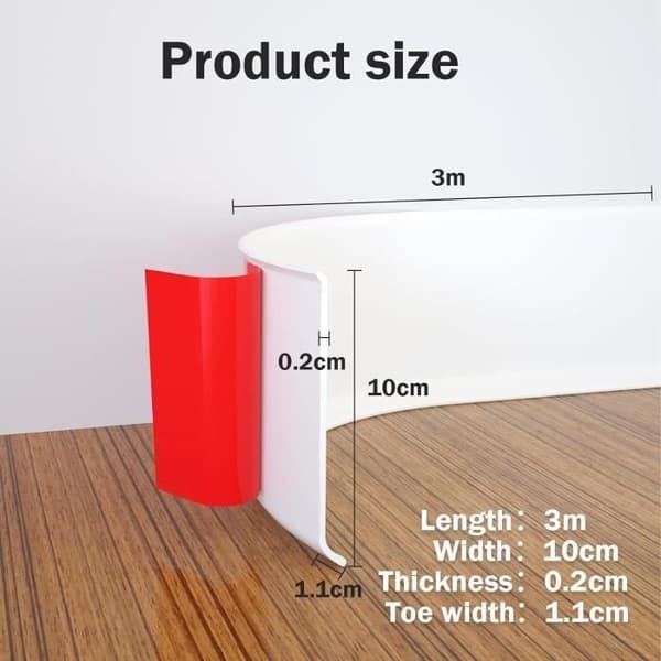 Självhäftande flexibel golvsockel - PVC - 3 m - Vit - Bredd 10 cm - Interiör