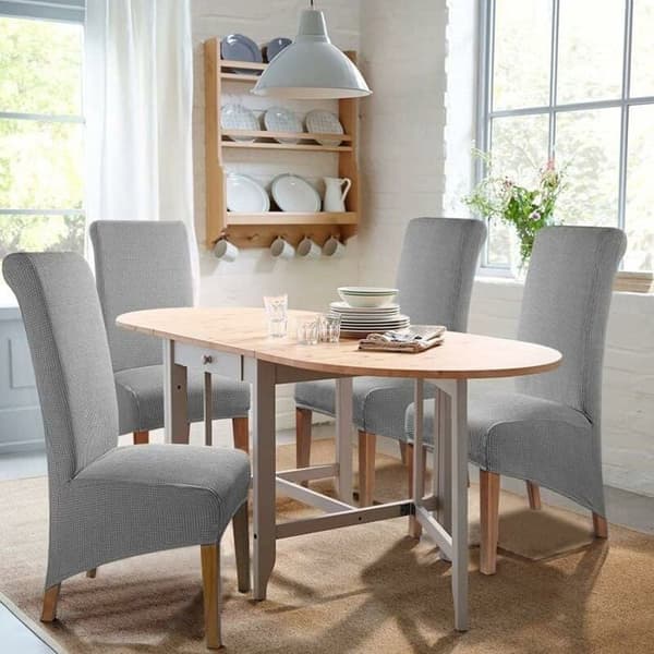 (Grå) Stoltrekk - YYV - Sett med 4 - Stretch Jacquard - Avtakbart - Vaskbart - Grå Gray