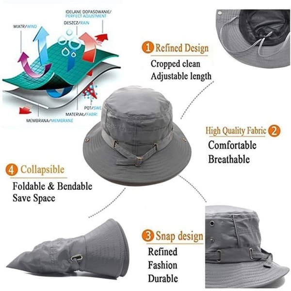 (grå) Solhat - Anti UV - Grå - Vandtæt Polyester - Justerbar snor - One Size gray