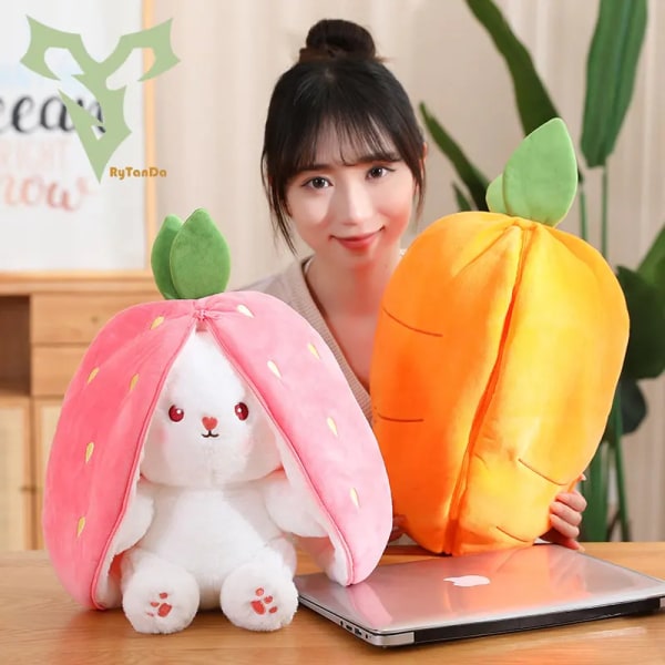 Kawaii Vändbar Frukt Kanin Plyschleksak Mjuk fylld frukt förvandlad till kanin Djur Plyschdocka Flickvän Födelsedagspresent 25cm strawberry rabbit