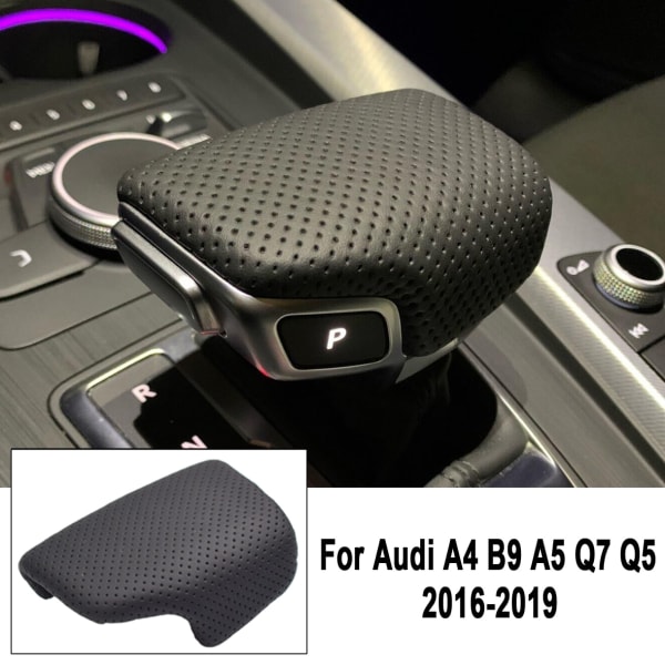 För Audi A4 B9 A5 Q7 Q5 2016 2017 2018 2019 Växelspaksknopp Cover Perforerat läder Handboll Växlarhandtag Spak Case-Automatic Automatic