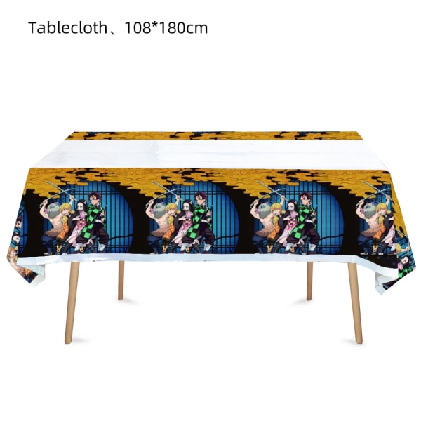 Kimetu No Yaiba Barn Födelsedagsfest Dekoration Bordsservis Papperskoppar Tallrikar Servetter Demon Slayer Tema Baby Shower Pojkar Tillbehör 210X150cm-2