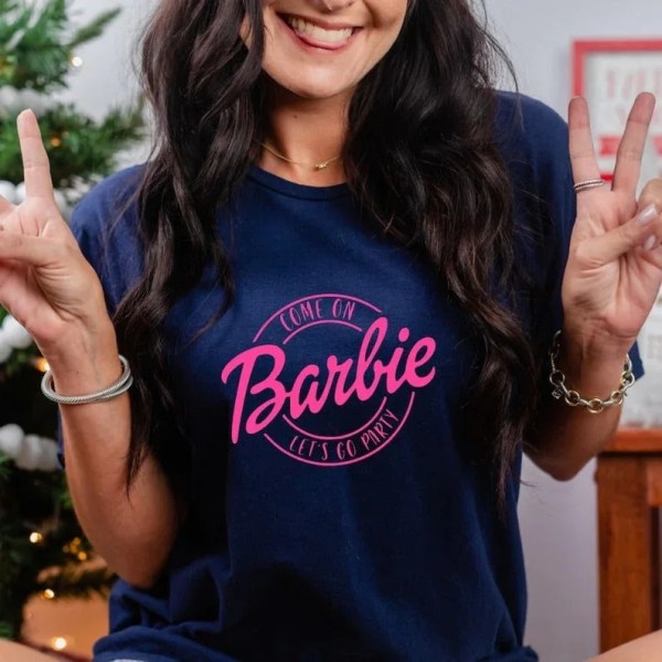 Vår och sommar mångsidig Barbie T-shirt med printed kortärmad T-shirt flicka Lös Casual T-shirt med rund hals i stor storlek för kvinnor 20 XXL