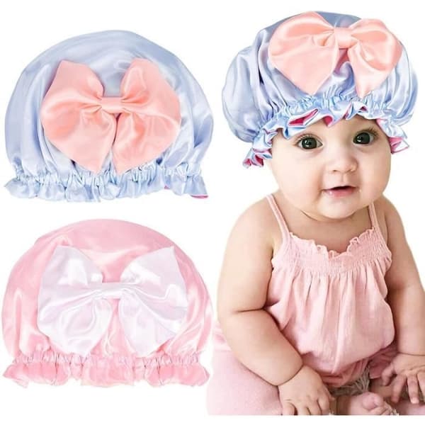 (Rosa, Blå) Satin Natthuva - Set om 2 - Elastisk - Allergivänlig - För Barn Pink, Blue